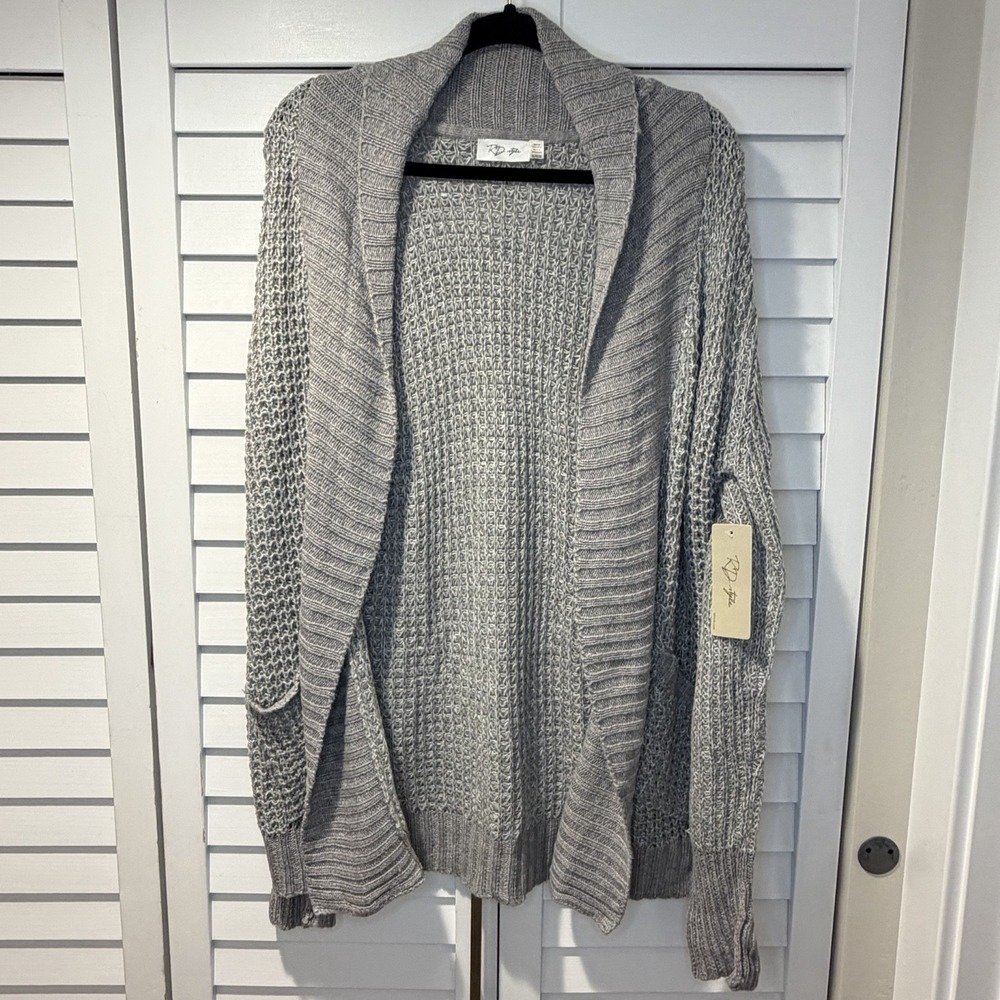 RD‎ Style Open Front Textured Knit Cardigan Sweater Shawl Collar XL New
